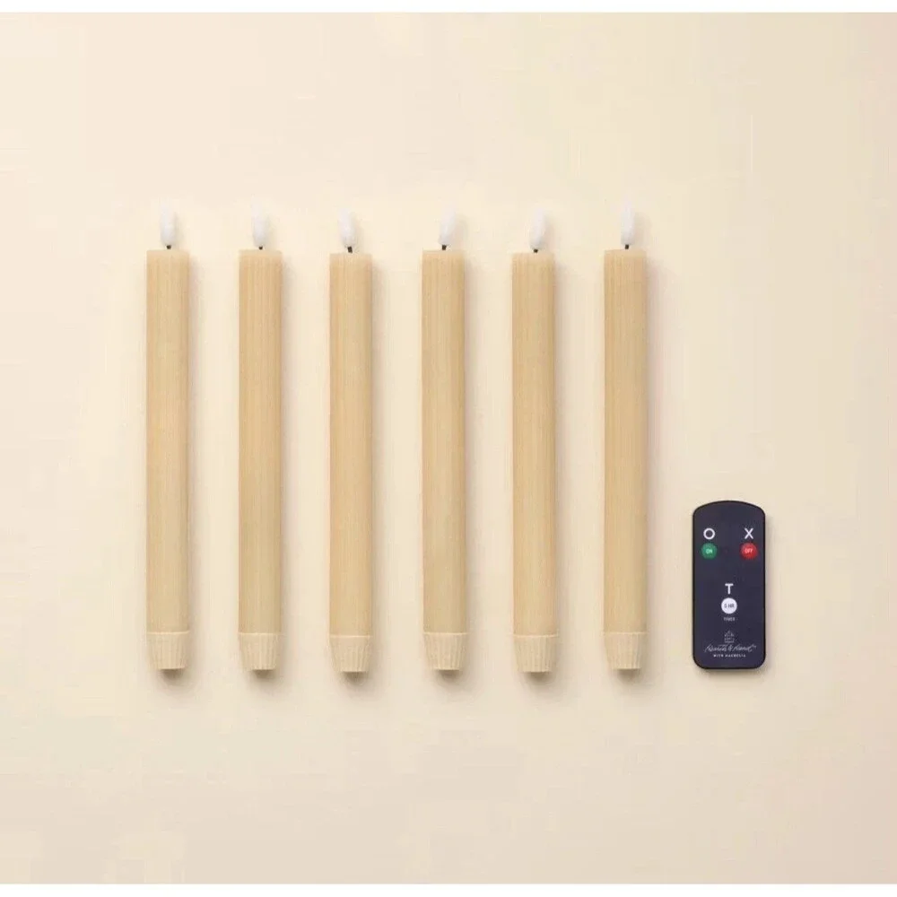 6pk Ribbed Flameless LED Taper Candles Honey - Hearth & Hand with Magnolia RARE